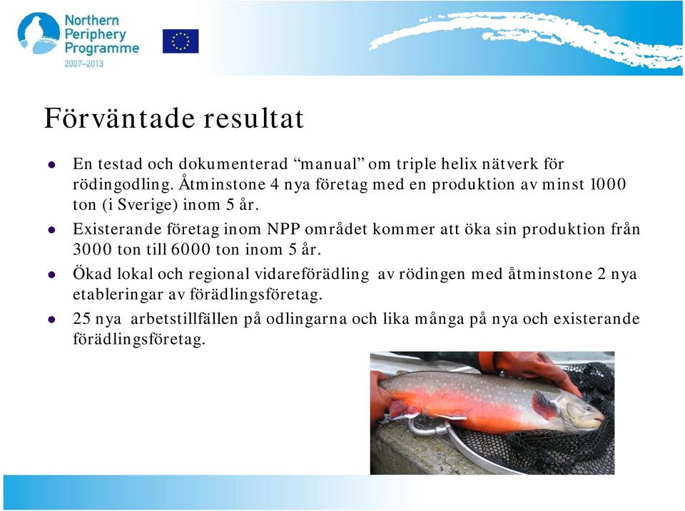 Existerande företag inom NPP området kommer att öka sin produktion från 3000 ton till 6000 ton inom 5 år.