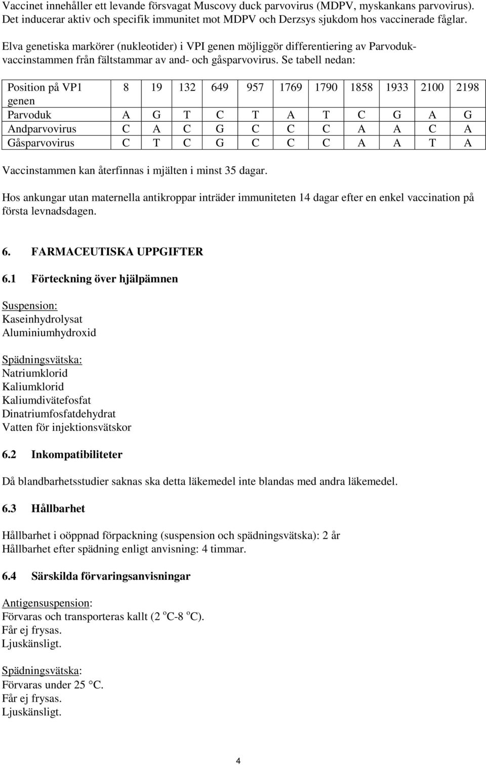 Se tabell nedan: Position på VP1 8 19 132 649 957 1769 1790 1858 1933 2100 2198 genen Parvoduk A G T C T A T C G A G Andparvovirus C A C G C C C A A C A Gåsparvovirus C T C G C C C A A T A