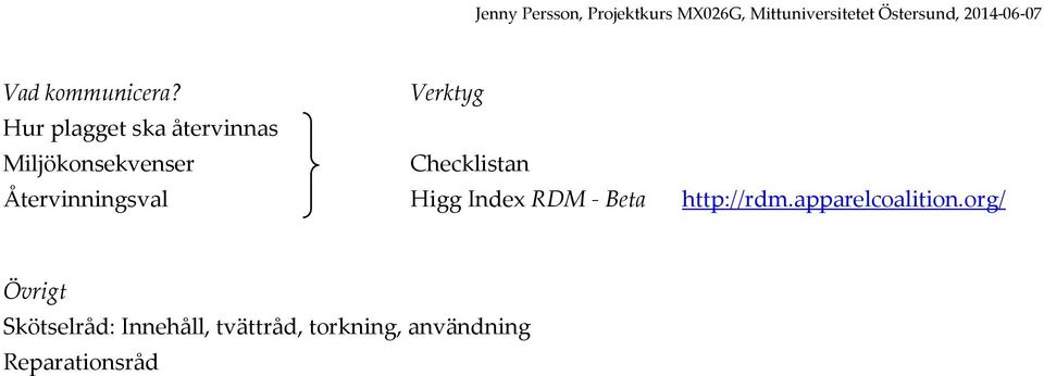 Checklistan Återvinningsval Higg Index RDM - Beta