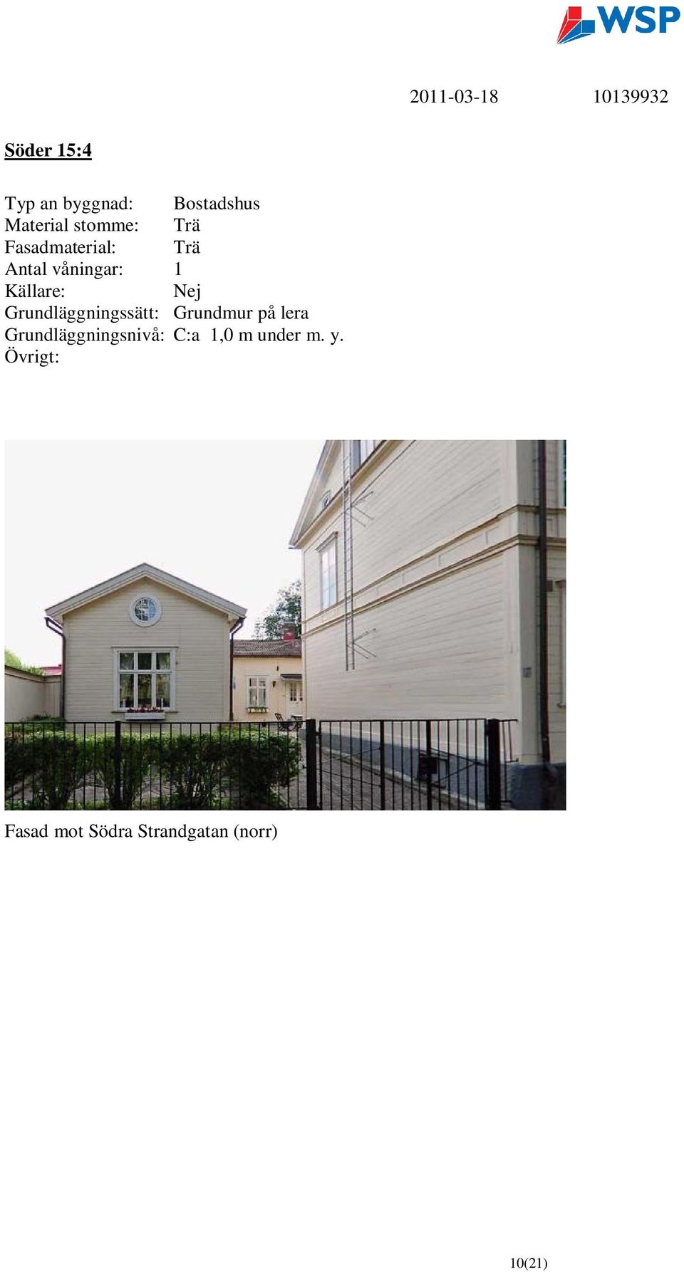 Grundläggningssätt: Grundmur på lera Grundläggningsnivå: