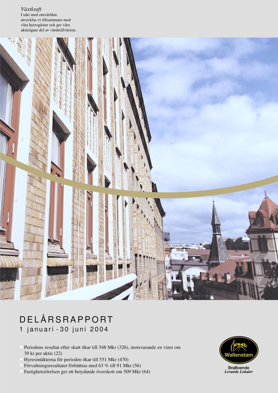 DELÅRSRAPPORT 1 januari - 3 juni 24 Periodens resultat efter skatt ökar till 548 Mkr (326), motsvarande en