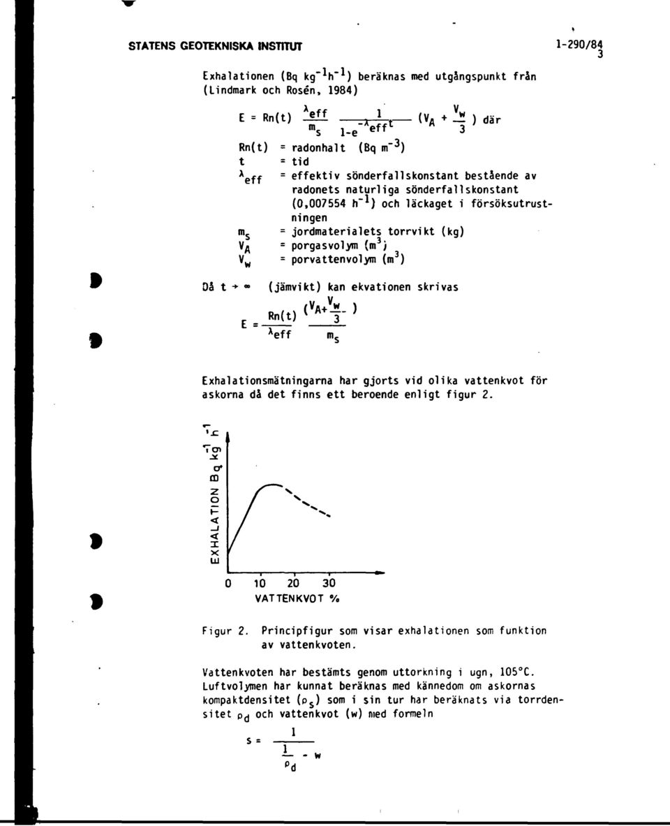 porgasvolym (m 3 ; = porvattenvolym (m 3 ) V w Då t-» E = (jämvikt) kan ekvationen skrivas Rn(t) A eff m«exhalationsmätningarna har gjorts vid olika vattenkvot för askorna då det finns ett beroende