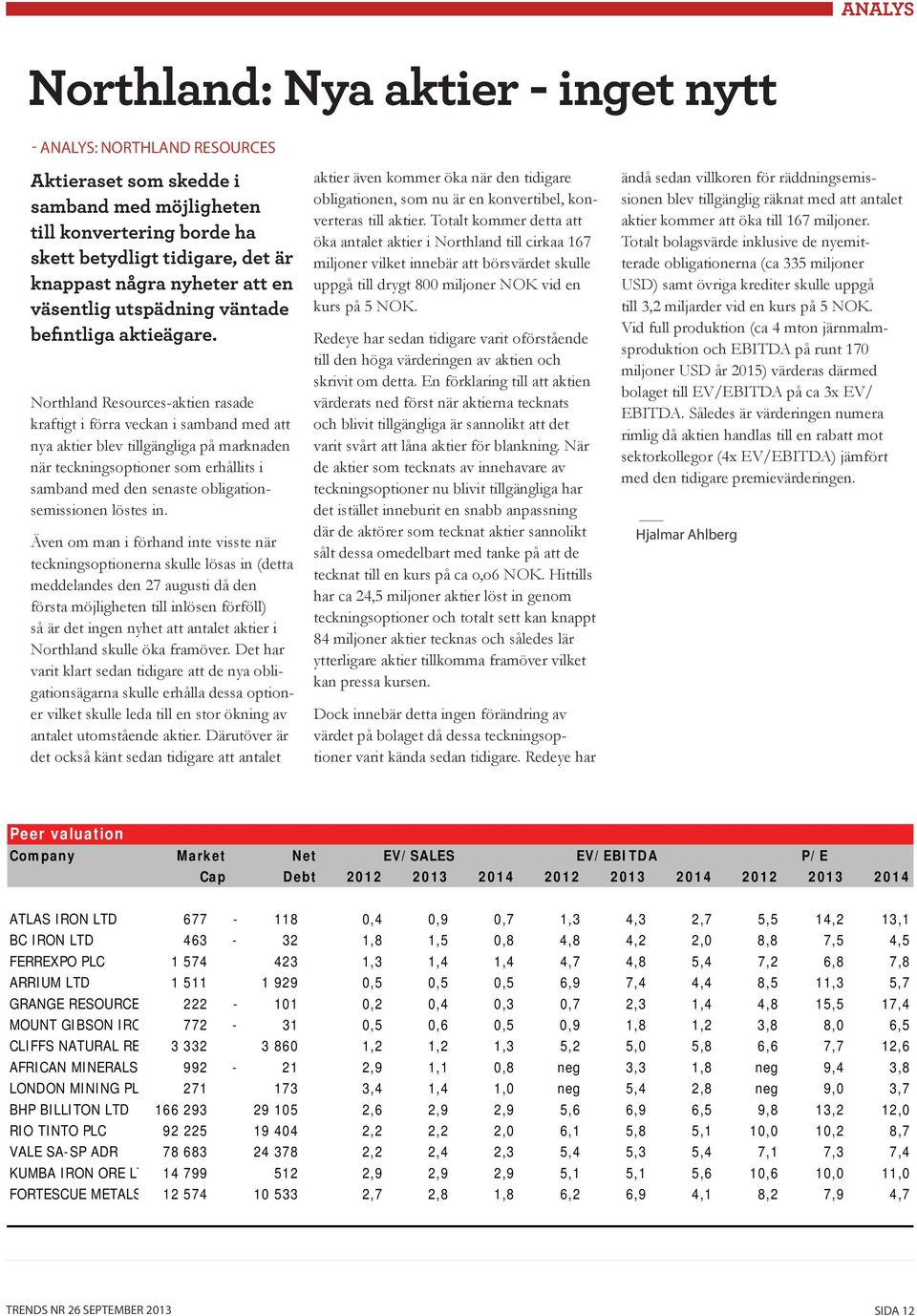 Northland Resources-aktien rasade kraftigt i förra veckan i samband med att nya aktier blev tillgängliga på marknaden när teckningsoptioner som erhållits i samband med den senaste