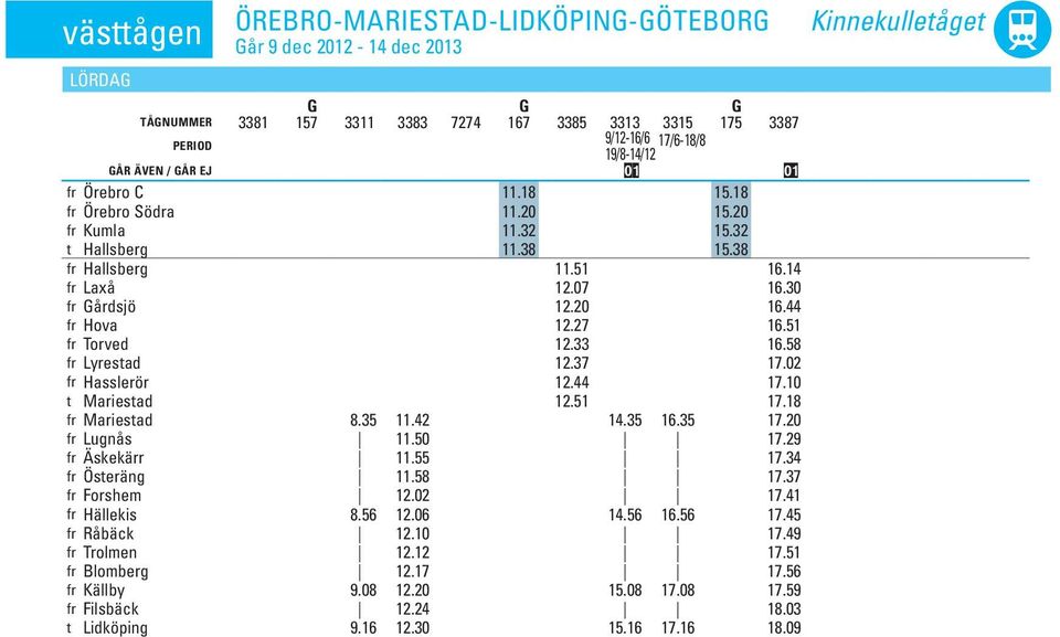 51 fr Torved 12.33 16.58 fr Lyrestad 12.37 17.02 fr Hasslerör 12.44 17.10 t Mariestad 12.51 17.18 fr Mariestad 17.20 8.35 11.42 14.35 16.35 fr Lugnås 11.50 17.29 fr Äskekärr 11.55 17.