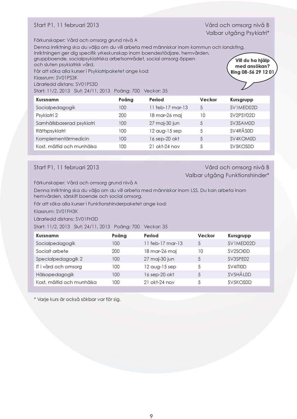 För att söka alla kurser i Psykiatripaketet ange kod: Klassrum: SV01PS3K Lärarledd distans: SV01PS3D Start: 11/2, 2013 Slut: 24/11, 2013 Poäng: 700 Veckor: 35 Vill du ha hjälp med ansökan?