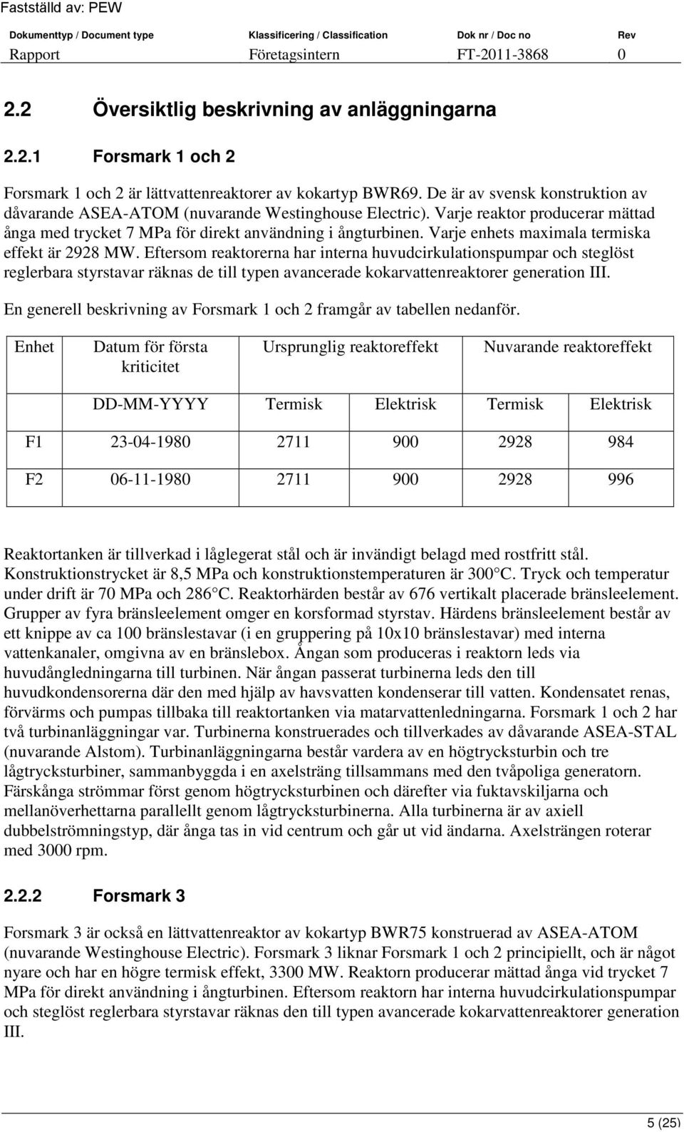 Varje enhets maximala termiska effekt är 2928 MW.