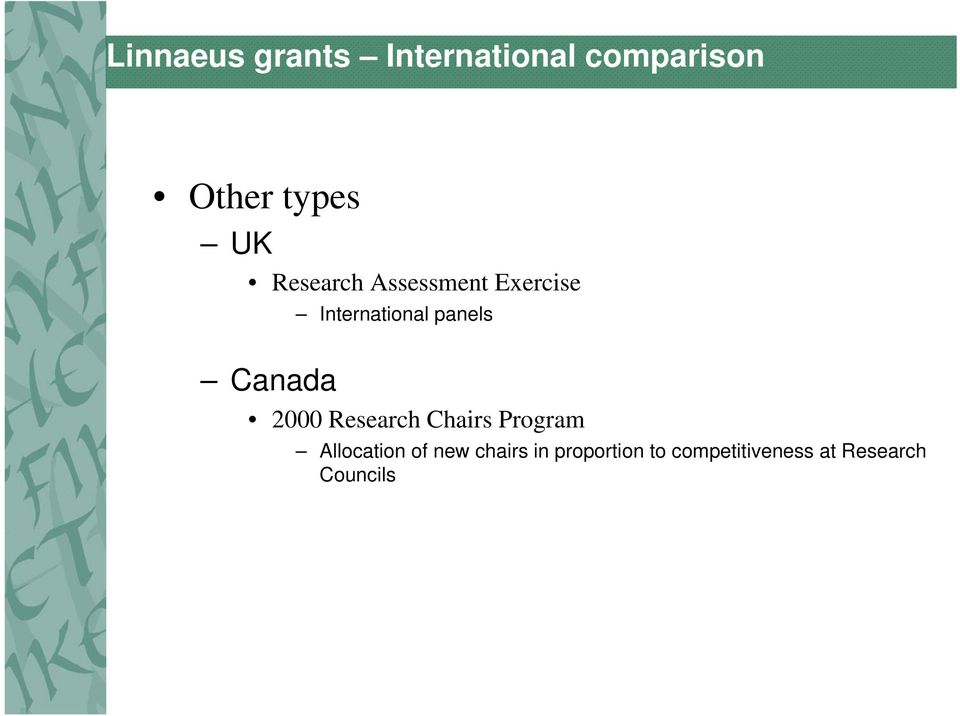 panels 2000 Research Chairs Program Allocation of new