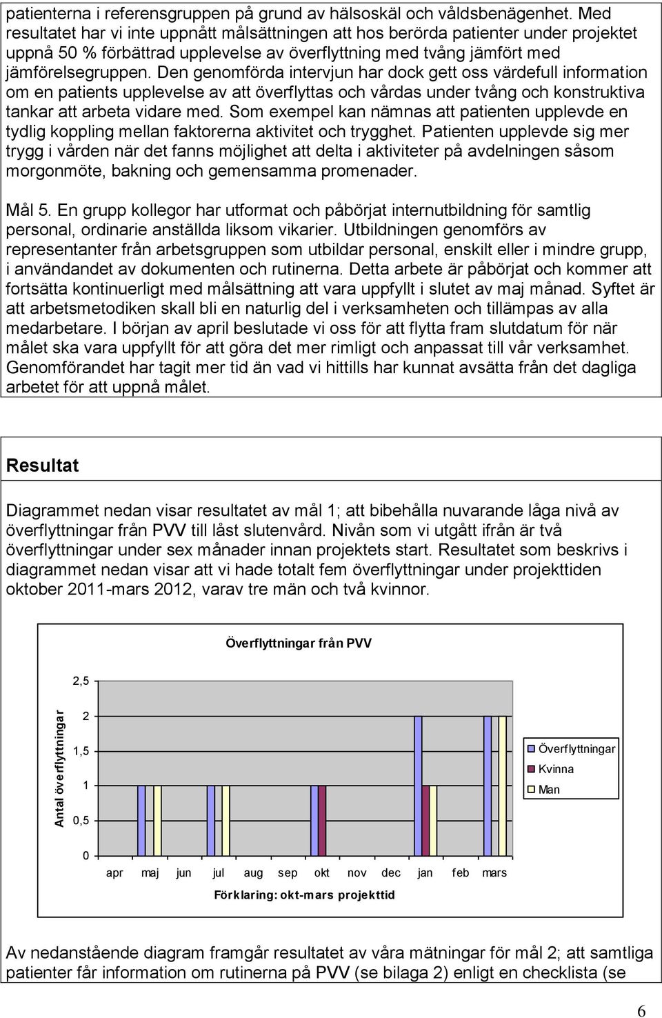 Den genomförda intervjun har dock gett oss värdefull information om en patients upplevelse av att överflyttas och vårdas under tvång och konstruktiva tankar att arbeta vidare med.
