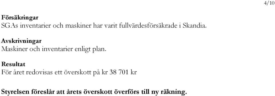 Avskrivningar Maskiner och inventarier enligt plan.