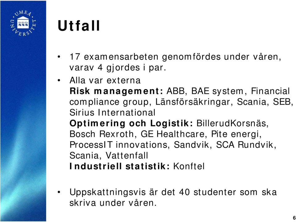 Sirius International Optimering och Logistik: BillerudKorsnäs, Bosch Rexroth, GE Healthcare, Pite energi,