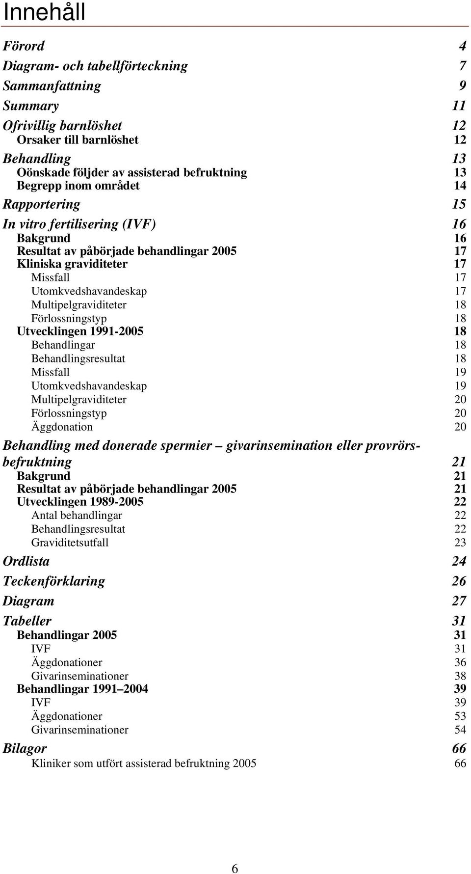 18 Förlossningstyp 18 Utvecklingen 1991-2005 18 Behandlingar 18 Behandlingsresultat 18 Missfall 19 Utomkvedshavandeskap 19 Multipelgraviditeter 20 Förlossningstyp 20 Äggdonation 20 Behandling med