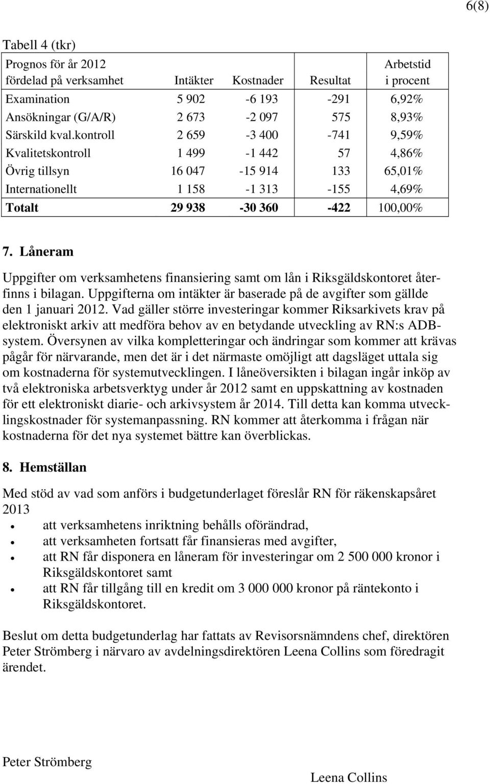 Låneram Uppgifter om verksamhetens finansiering samt om lån i Riksgäldskontoret återfinns i bilagan. Uppgifterna om intäkter är baserade på de avgifter som gällde den 1 januari 2012.