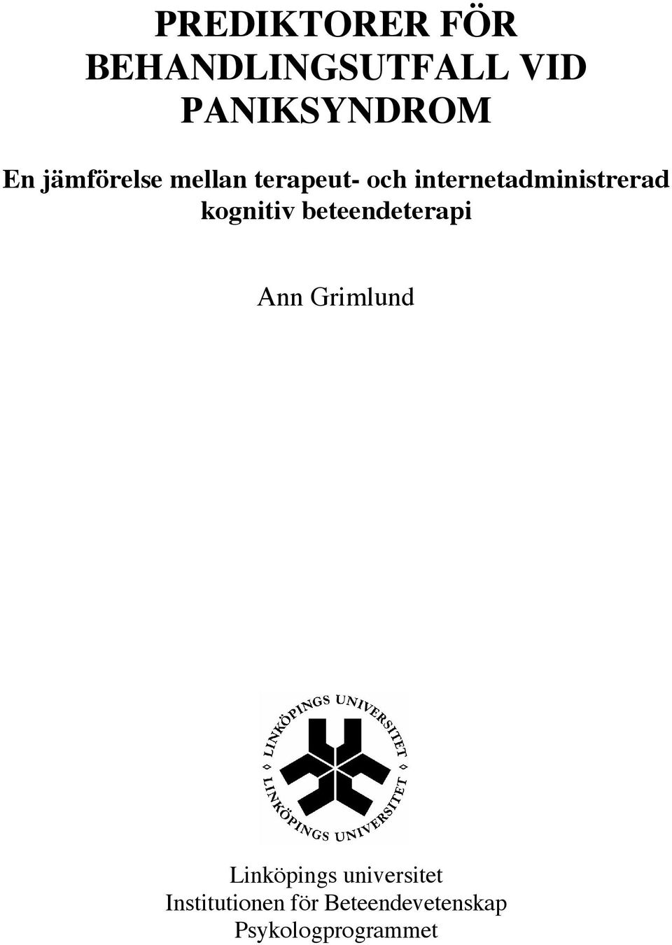 kognitiv beteendeterapi Ann Grimlund Linköpings