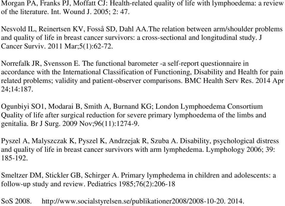 The functional barometer -a self-report questionnaire in accordance with the International Classification of Functioning, Disability and Health for pain related problems; validity and