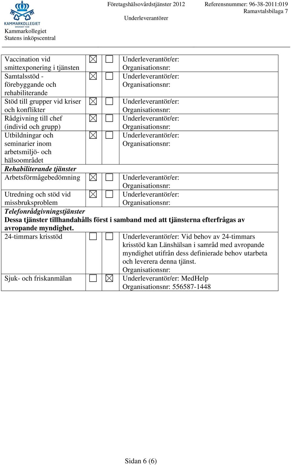 Telefonrådgivningstjänster Dessa tjänster tillhandahålls först i samband med att tjänsterna efterfrågas av avropande myndighet.