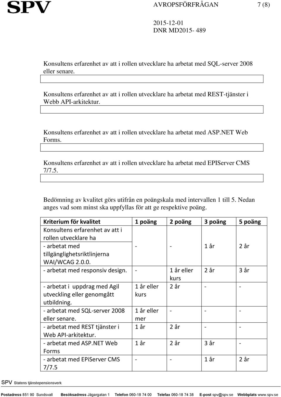 Konsultens erfarenhet av att i rollen utvecklare ha arbetat med EPIServer CMS 7/7.5. Bedömning av kvalitet görs utifrån en poängskala med intervallen 1 till 5.