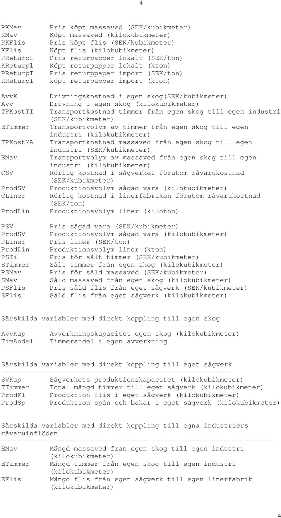 returpapper import (kton) Drivningskostnad i egen skog(sek/kubikmeter) Drivning i egen skog Transportkostnad timmer från egen skog till egen industri (SEK/kubikmeter) Transportvolym av timmer från