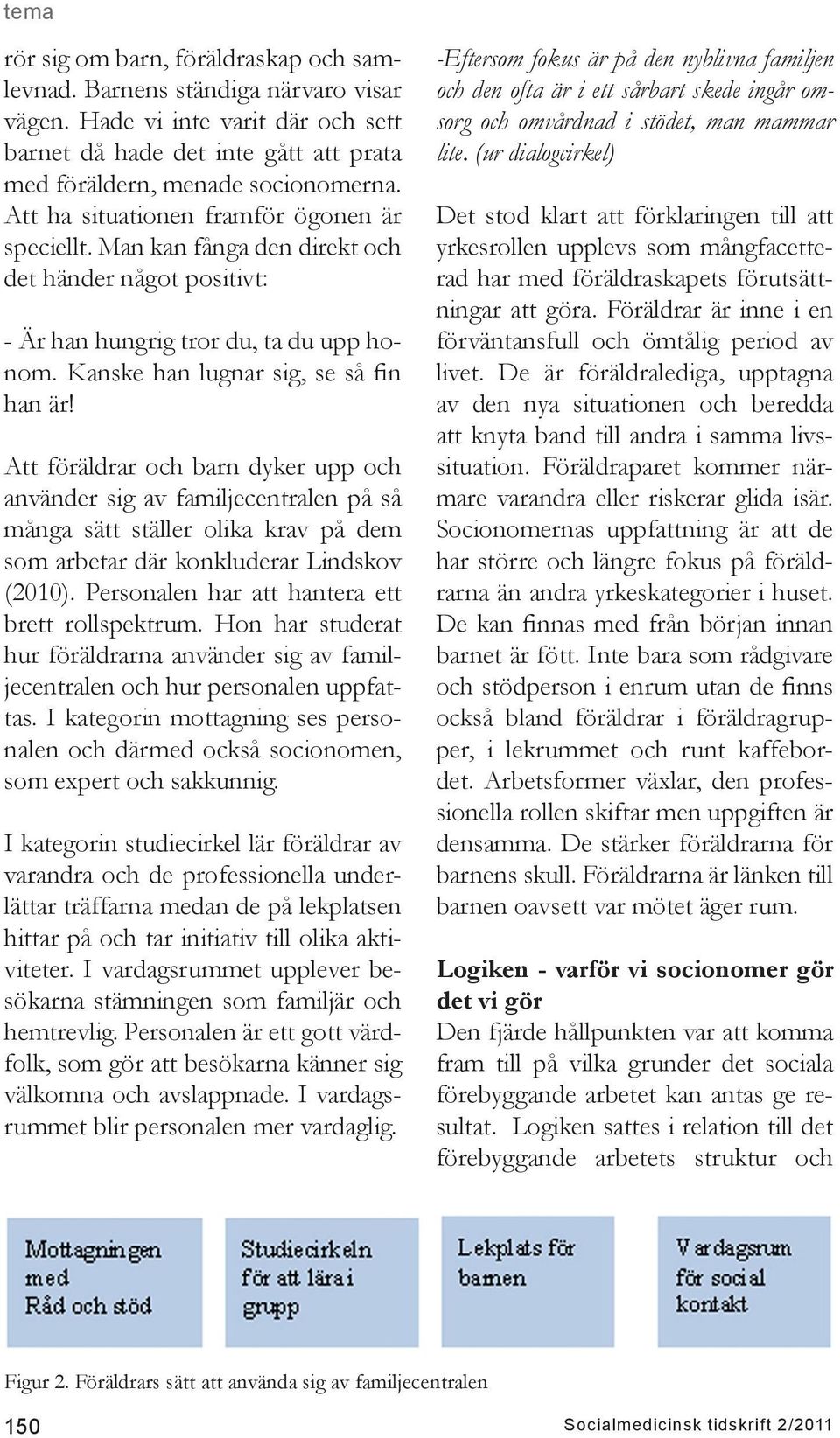 Att föräldrar och barn dyker upp och använder sig av familjecentralen på så många sätt ställer olika krav på dem som arbetar där konkluderar Lindskov (2010).