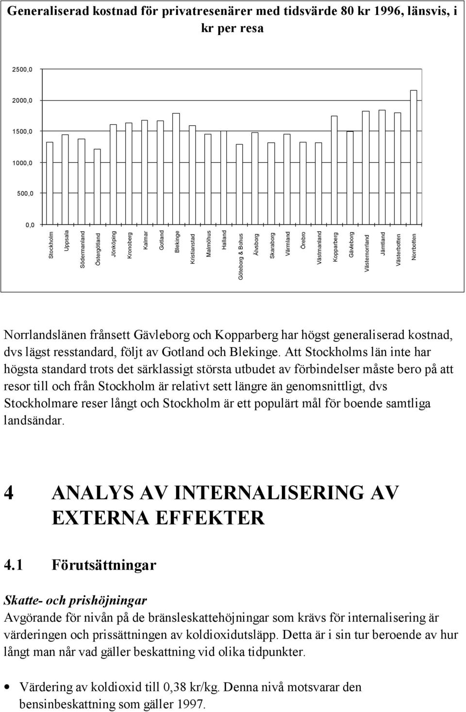 frånsett Gävleborg och Kopparberg har högst generaliserad kostnad, dvs lägst resstandard, följt av Gotland och Blekinge.