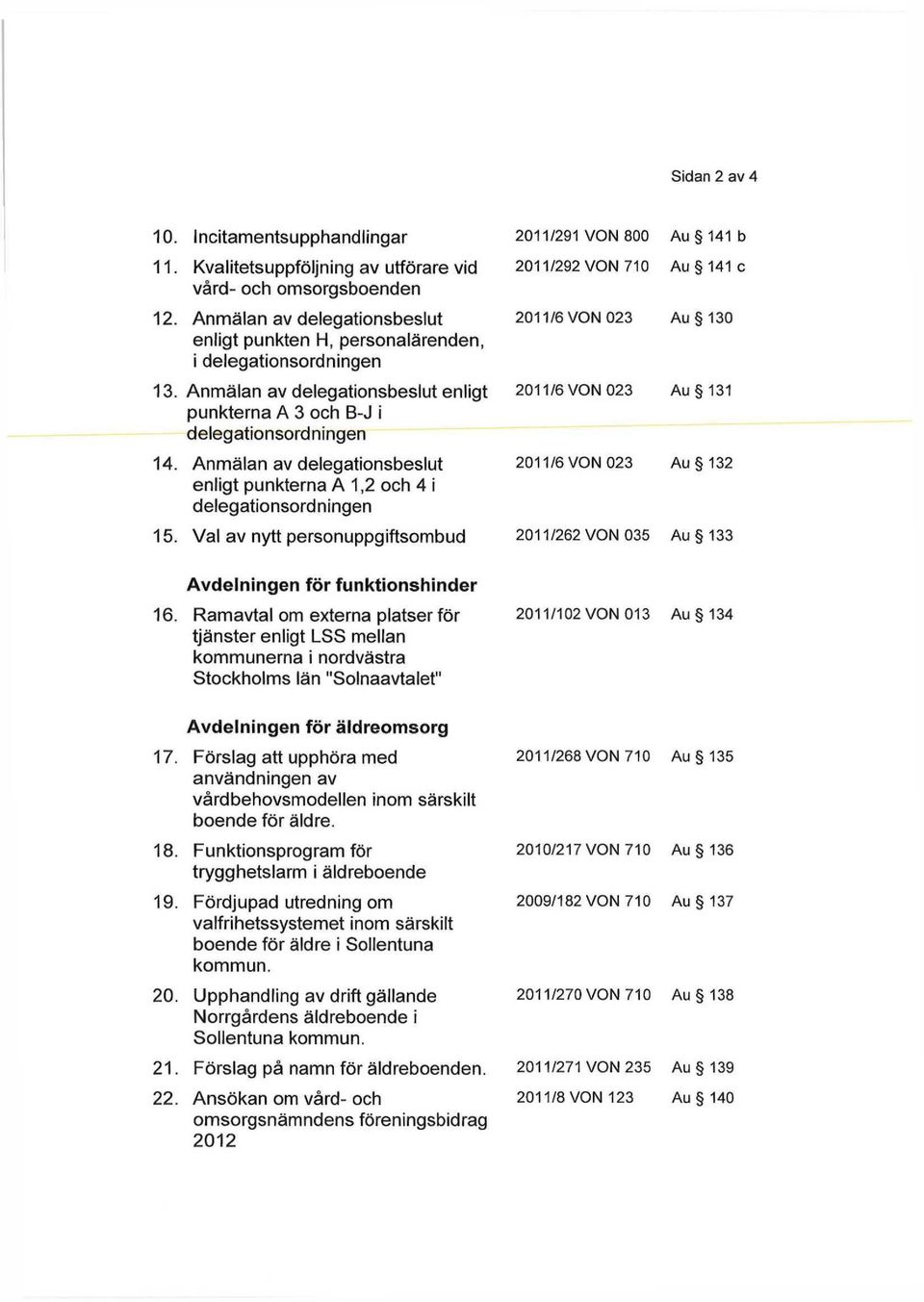 Anmälan av delegationsbeslut enligt punkterna A 1,2 och 4 i delegationsordningen Val av nytt personuppgiftsombud 2011/291 VON 800 Au 141 b 2011/292 VON 710 Au 141 c 2011/6 VON 023 Au 130 2011/6 VON