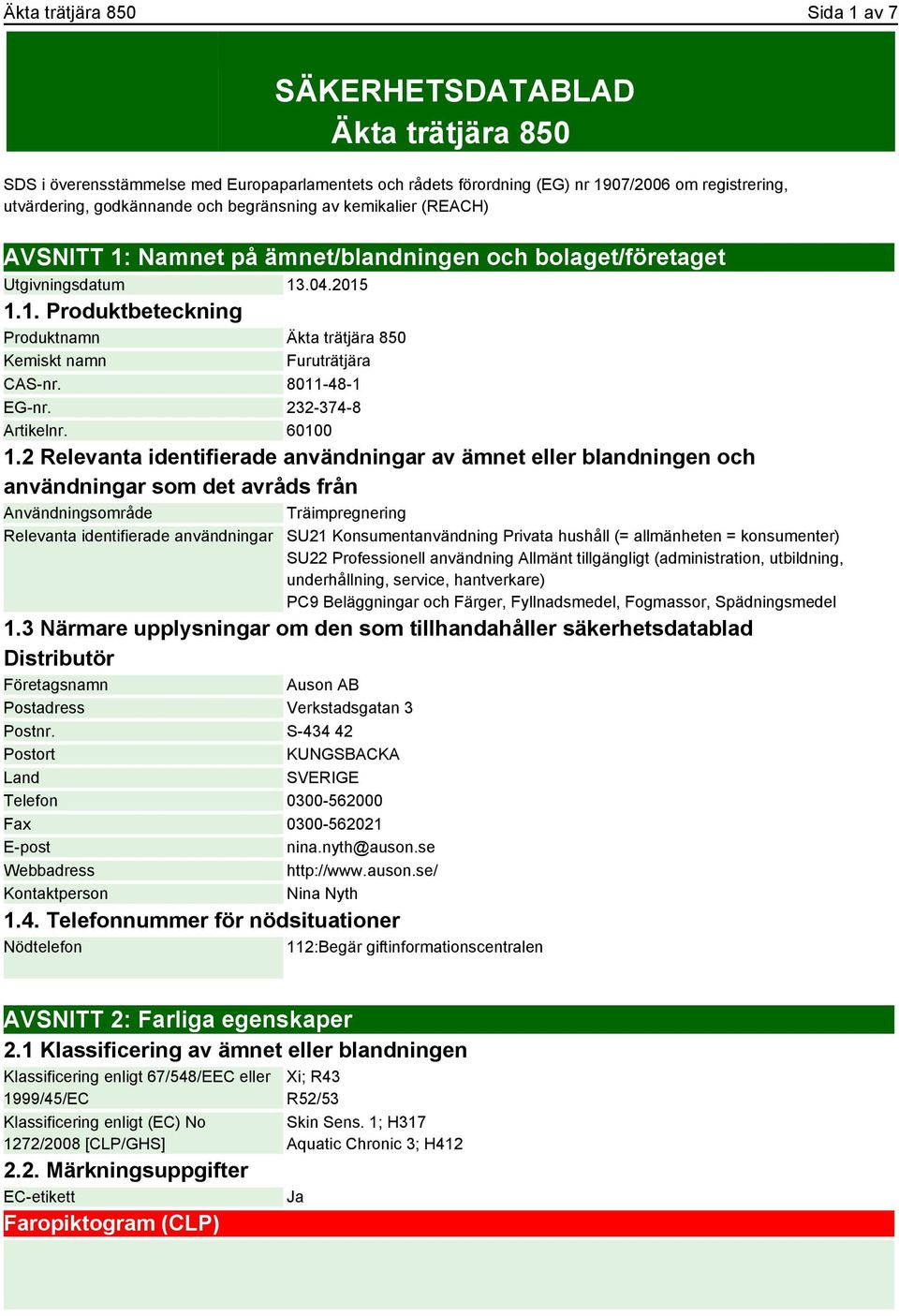 8011-48-1 EG-nr. 232-374-8 Artikelnr. 60100 1.