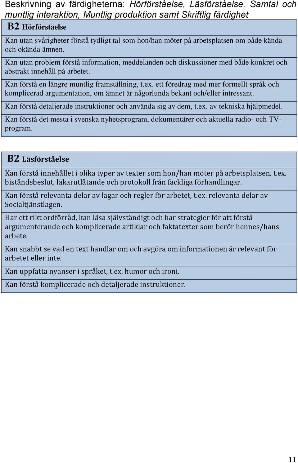 Kan förstå en längre muntlig framställning, t.ex. ett föredrag med mer formellt språk och komplicerad argumentation, om ämnet är någorlunda bekant och/eller intressant.