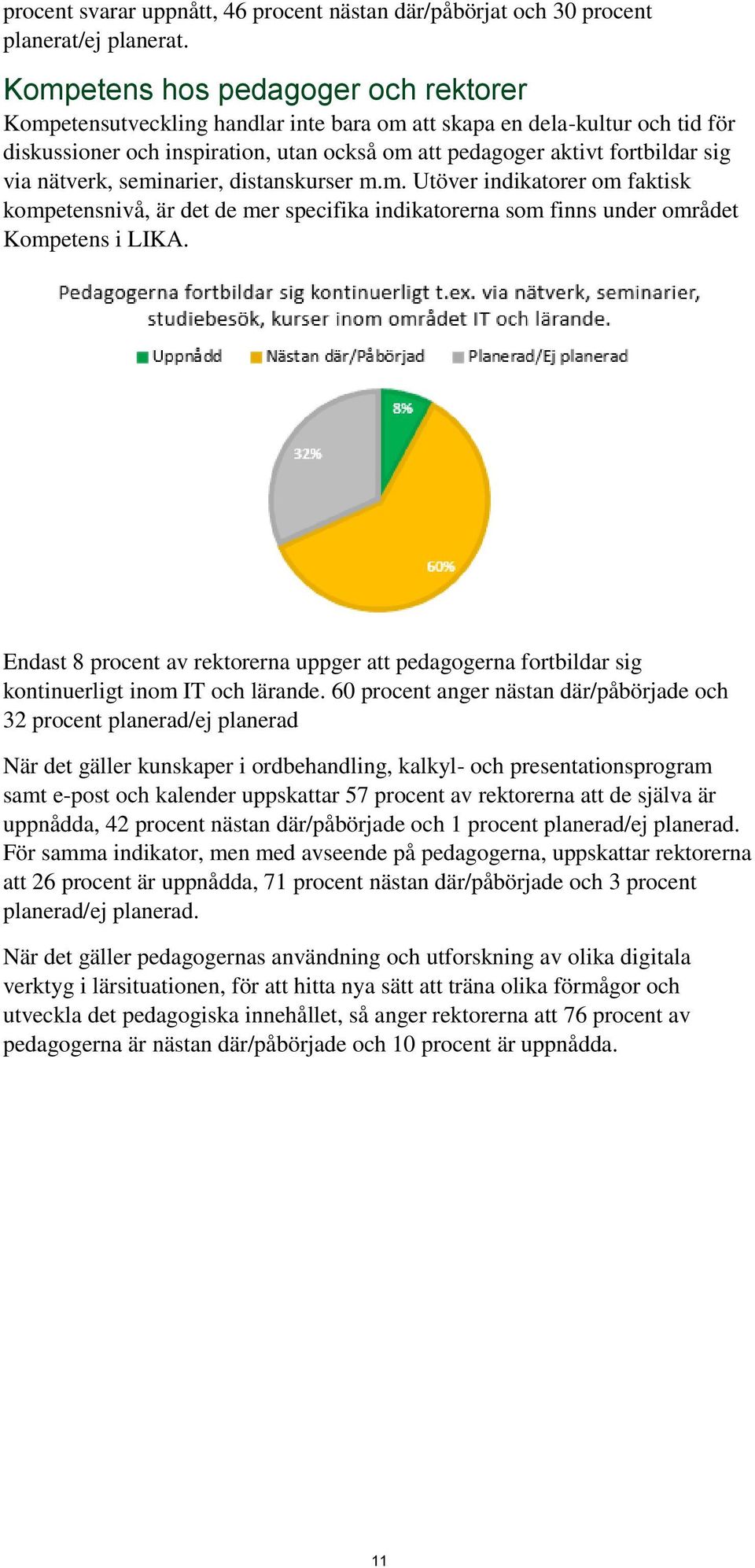 nätverk, seminarier, distanskurser m.m. Utöver indikatorer om faktisk kompetensnivå, är det de mer specifika indikatorerna som finns under området Kompetens i LIKA.