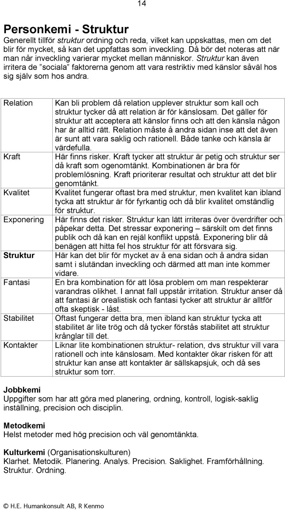 Struktur kan även irritera de sociala faktorerna genom att vara restriktiv med känslor såväl hos sig själv som hos andra.