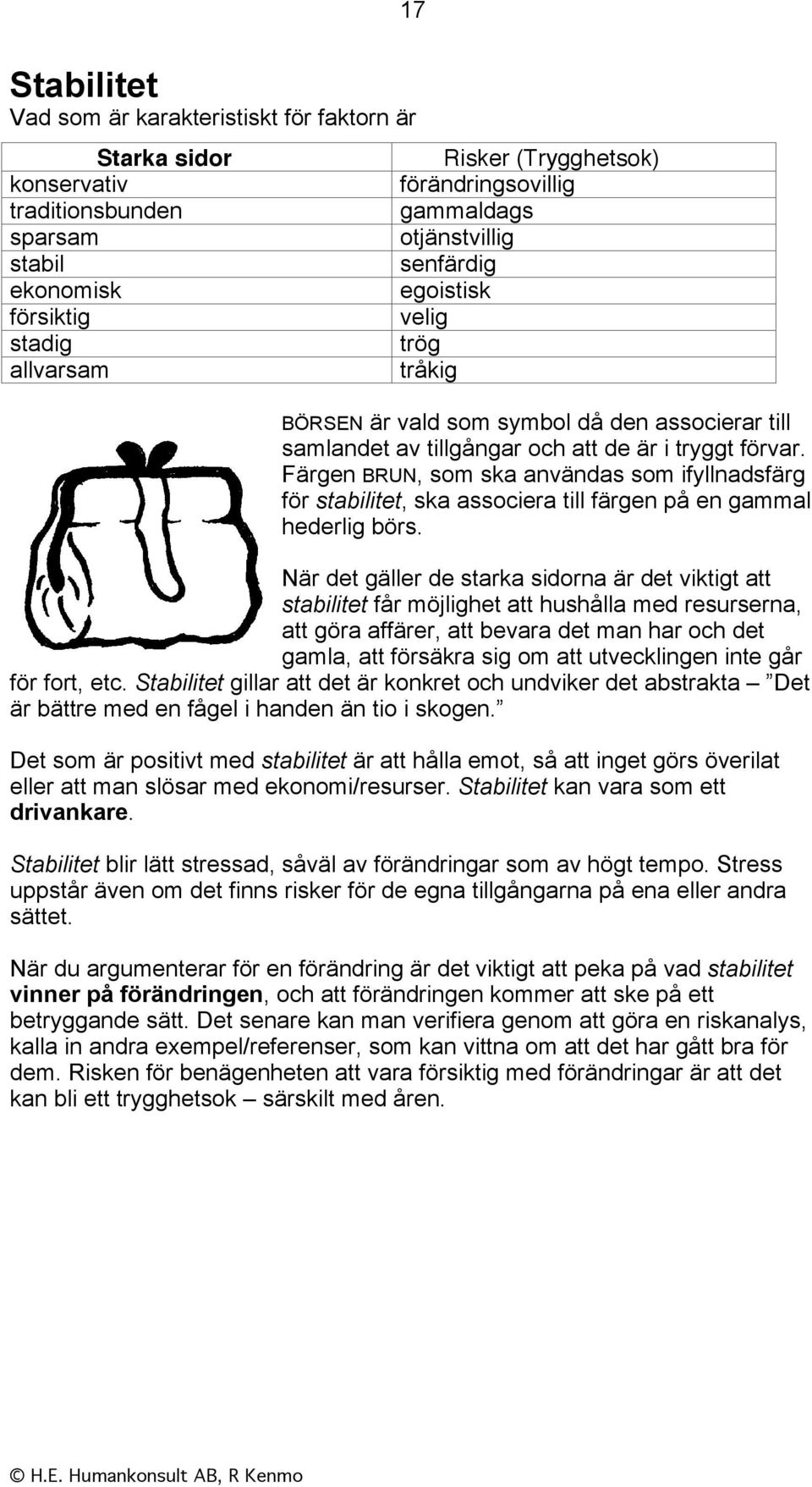 Färgen BRUN, som ska användas som ifyllnadsfärg för stabilitet, ska associera till färgen på en gammal hederlig börs.