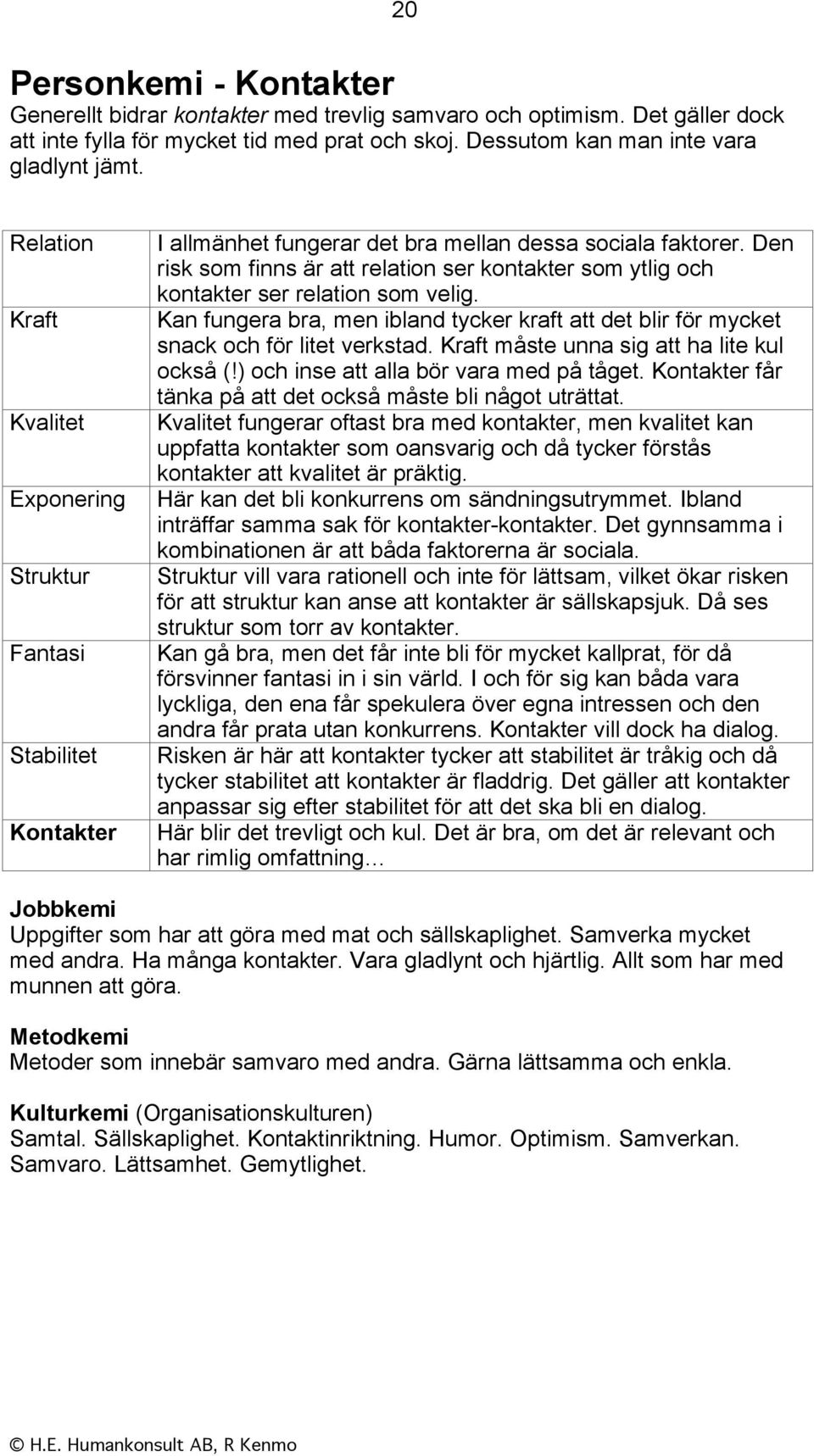 Den risk som finns är att relation ser kontakter som ytlig och kontakter ser relation som velig. Kan fungera bra, men ibland tycker kraft att det blir för mycket snack och för litet verkstad.