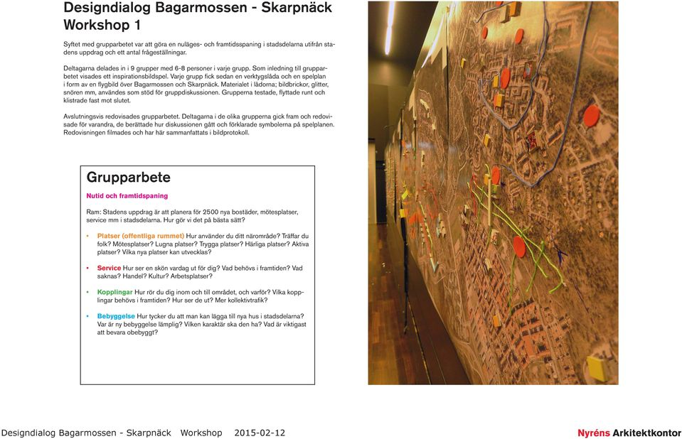 Varje grupp fick sedan en verktygslåda och en spelplan i form av en flygbild över Bagarmossen och Skarpnäck.