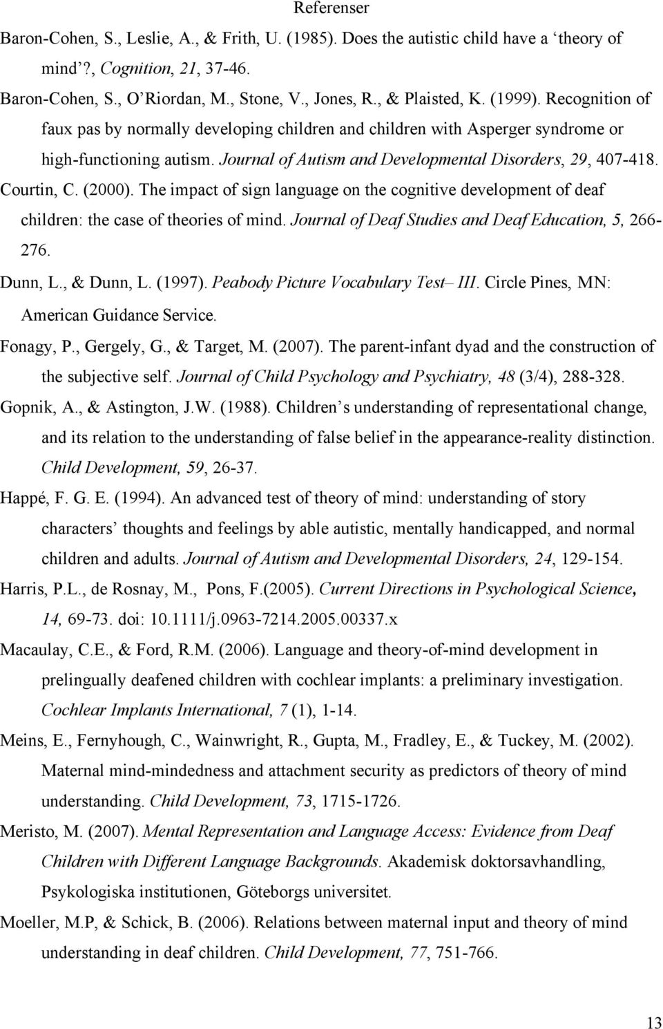 (2000). The impact of sign language on the cognitive development of deaf children: the case of theories of mind. Journal of Deaf Studies and Deaf Education, 5, 266-276. Dunn, L., & Dunn, L. (1997).