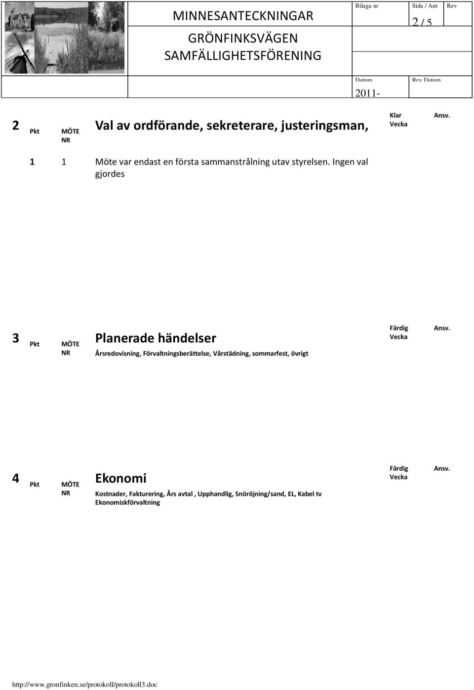 Ingen val gjordes 3 Planerade händelser Årsredovisning, Förvaltningsberättelse,