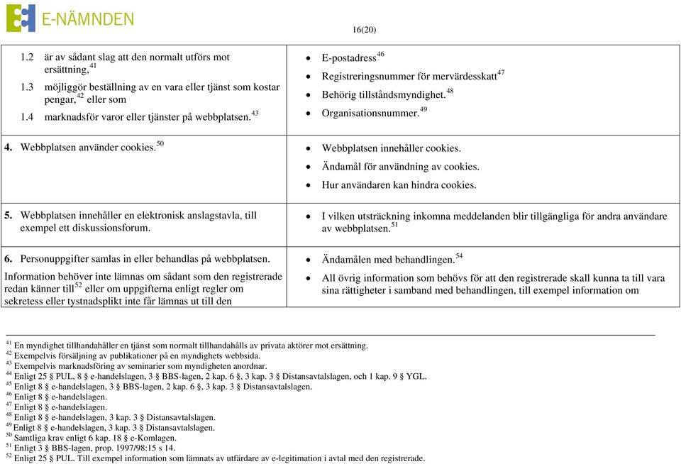 50 Webbplatsen innehåller cookies. Ändamål för användning av cookies. Hur användaren kan hindra cookies. 5. Webbplatsen innehåller en elektronisk anslagstavla, till exempel ett diskussionsforum. 6.