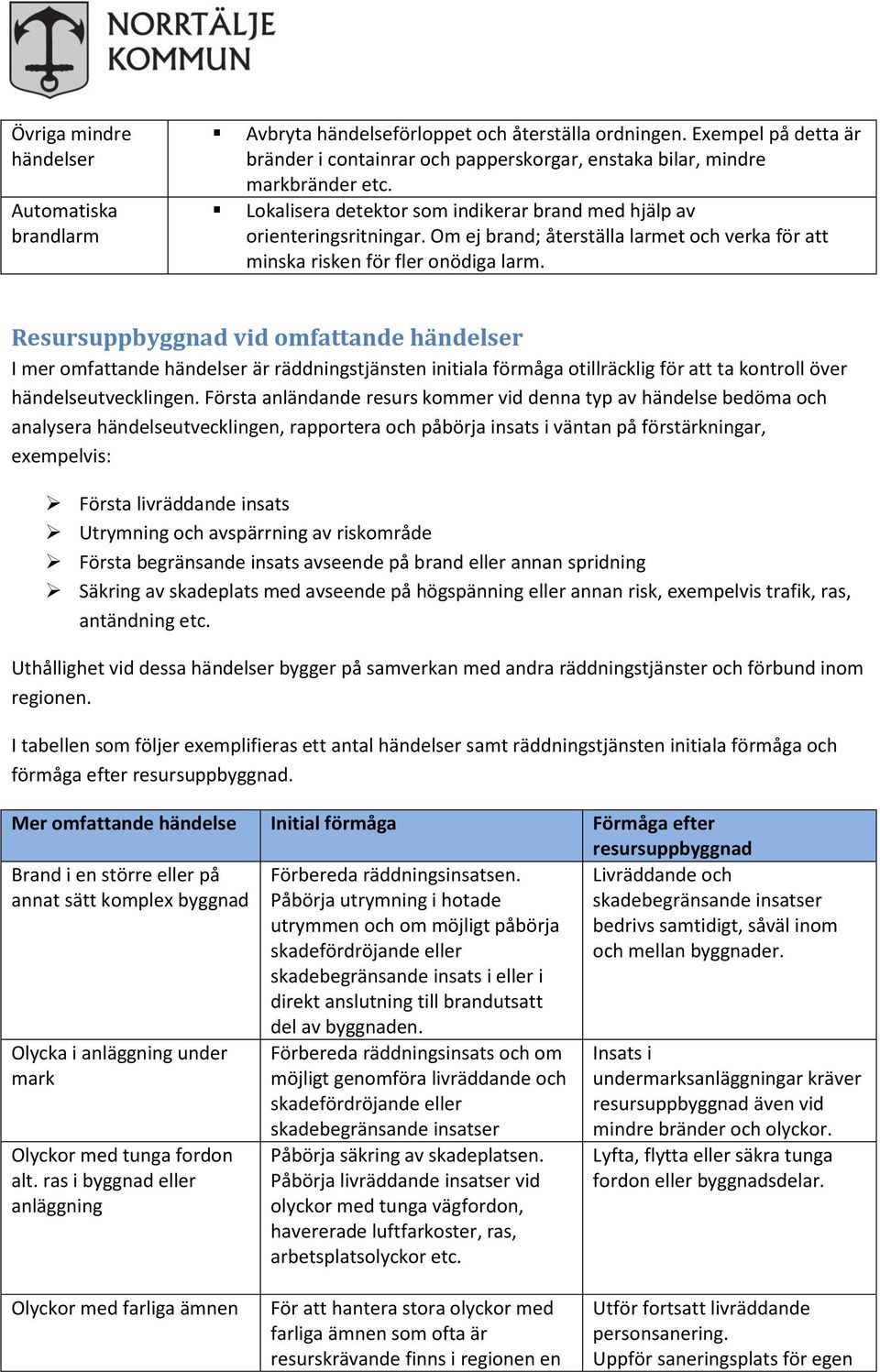 Resursuppbyggnad vid omfattande händelser I mer omfattande händelser är räddningstjänsten initiala förmåga otillräcklig för att ta kontroll över händelseutvecklingen.