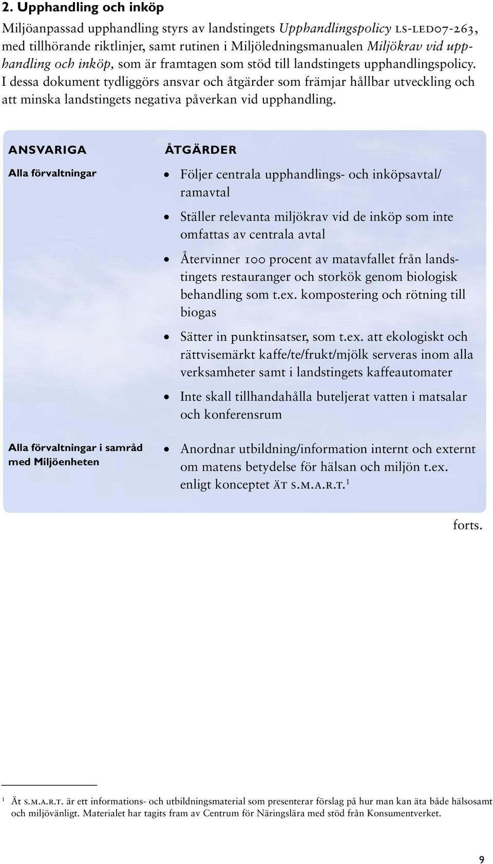 I dessa dokument tydliggörs ansvar och åtgärder som främjar hållbar utveckling och att minska landstingets negativa påverkan vid upphandling.
