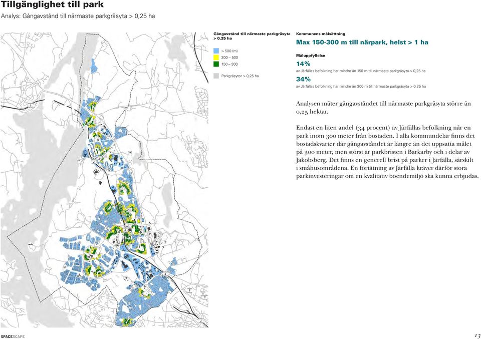 närmaste parkgräsyta > 0,25 ha Analysen mäter gångavståndet till närmaste parkgräsyta större än 0,25 hektar.