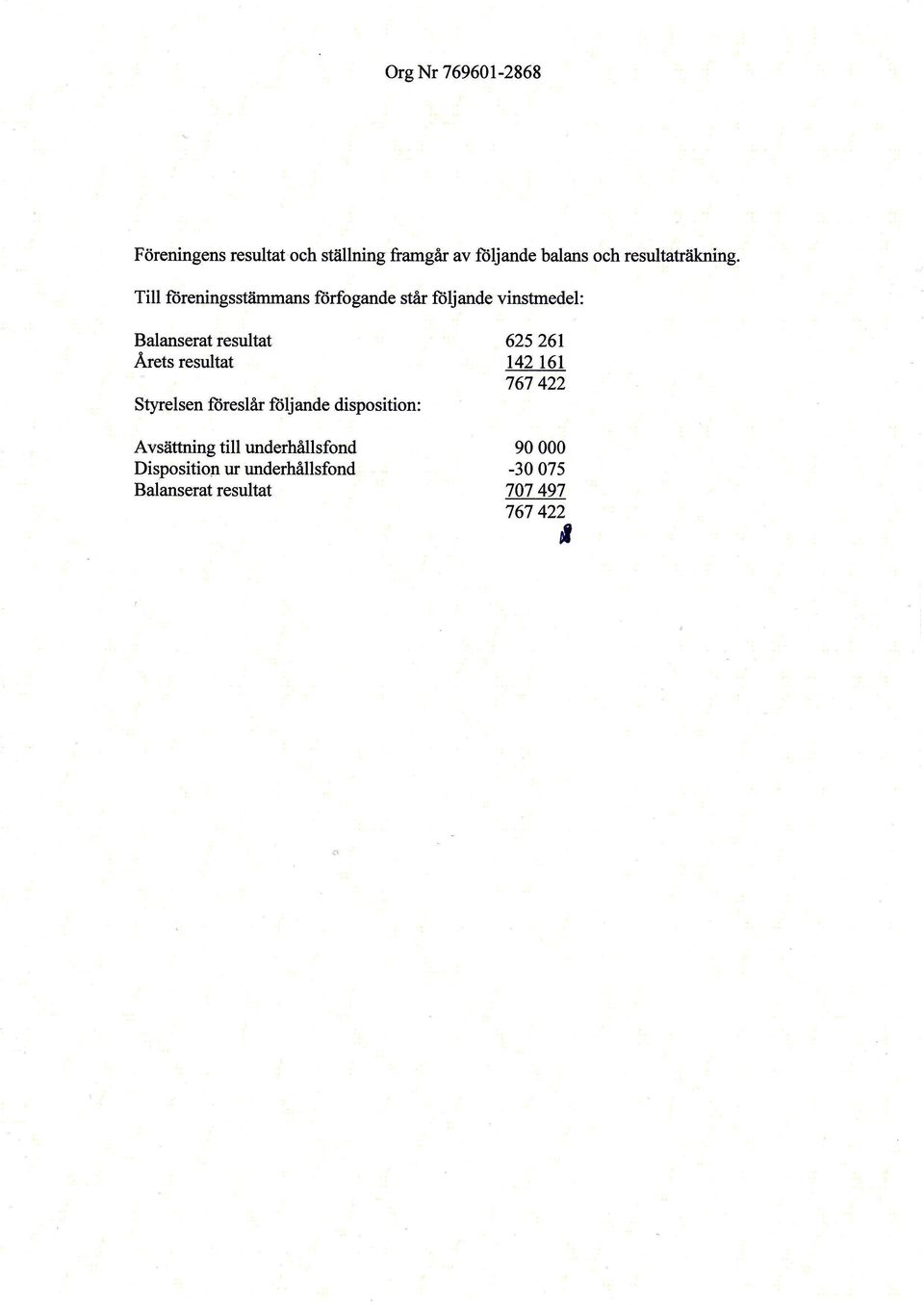 Till ftireningsstitunmans ftirfogande står ftiljande vinstmedel: Balanserat resultat fuets