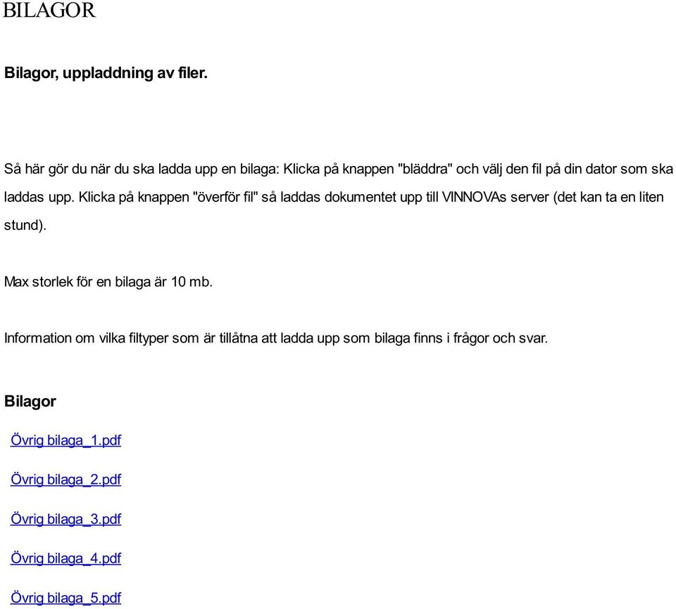 Klicka på knappen "överför fil" så laddas dokumentet upp till VINNOVAs server (det kan ta en liten stund).
