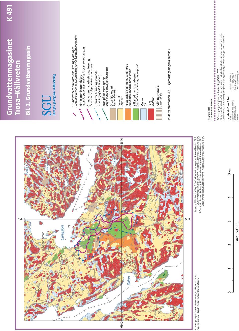 , 2015: Groundwater reservoir Trosa Källvreten, Bil. 2. Groundwater reservoir, scale 1:50 000. Sveriges geologiska undersökning K 491.