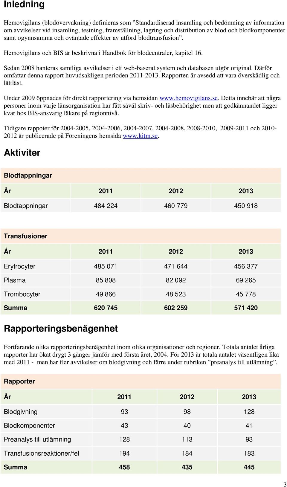 Sedan 2008 hanteras samtliga avvikelser i ett web-baserat system och databasen utgör original. Därför omfattar denna rapport huvudsakligen perioden 2011-2013.