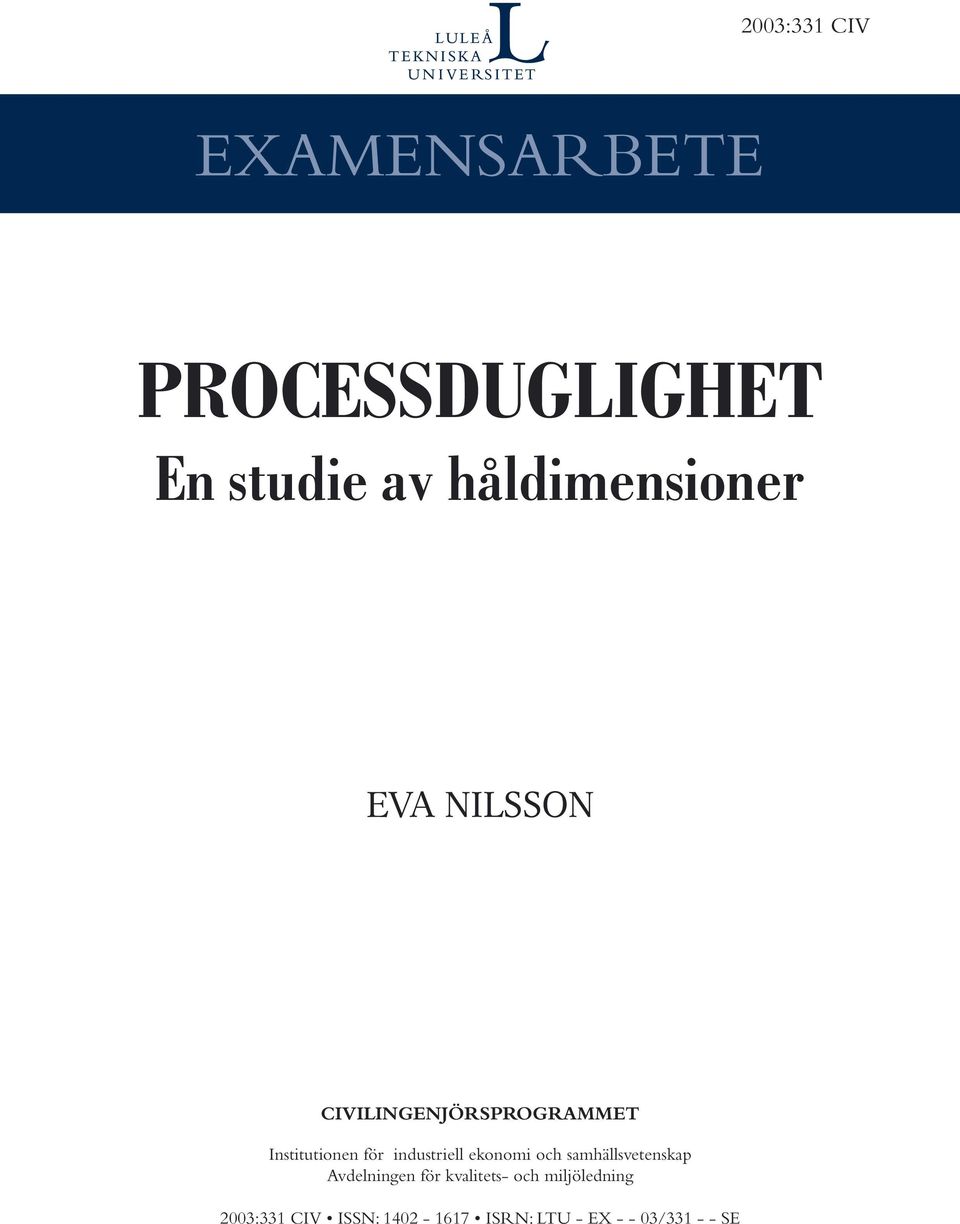 för industriell ekonomi och samhällsvetenskap Avdelningen för