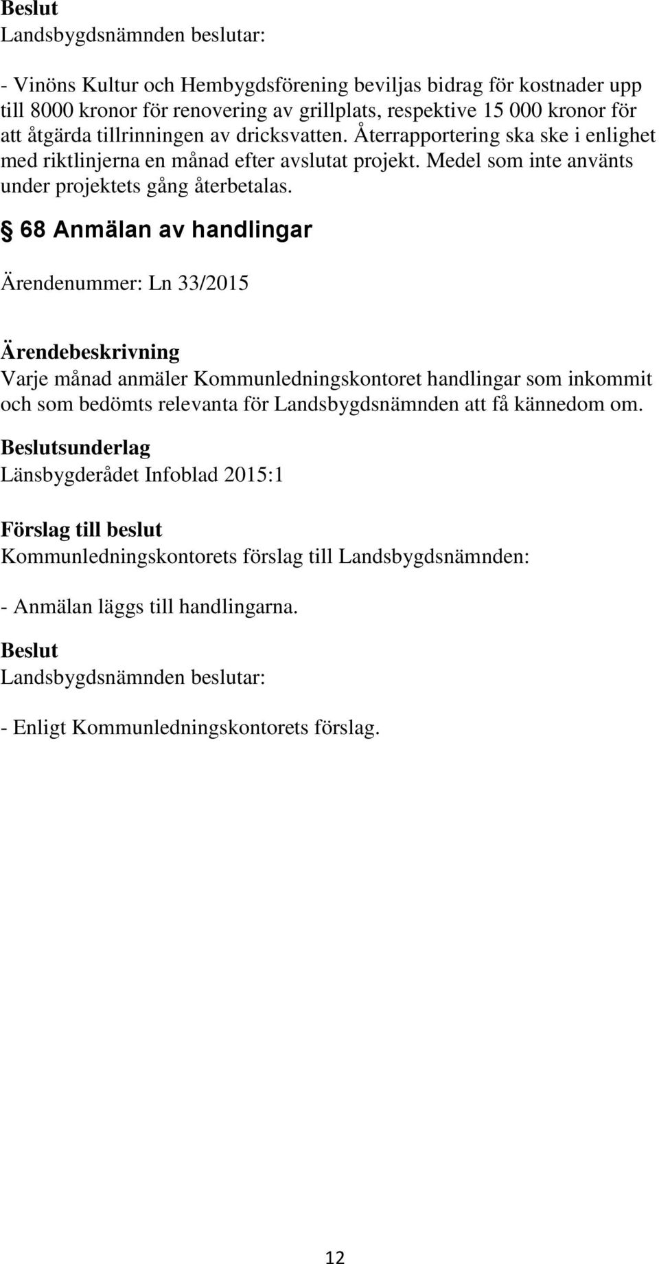 Medel som inte använts under projektets gång återbetalas.