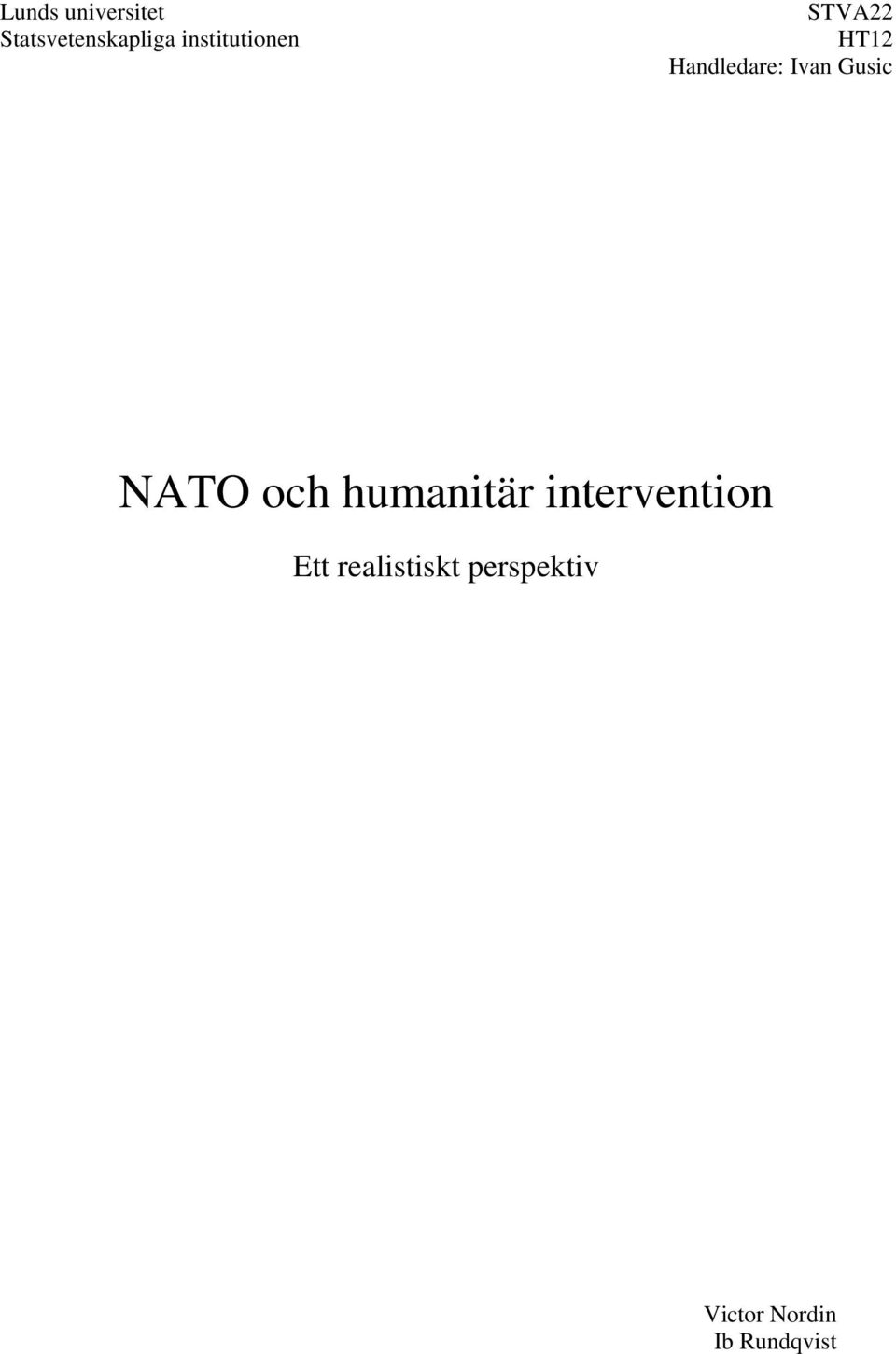 Gusic NATO och humanitär intervention Ett