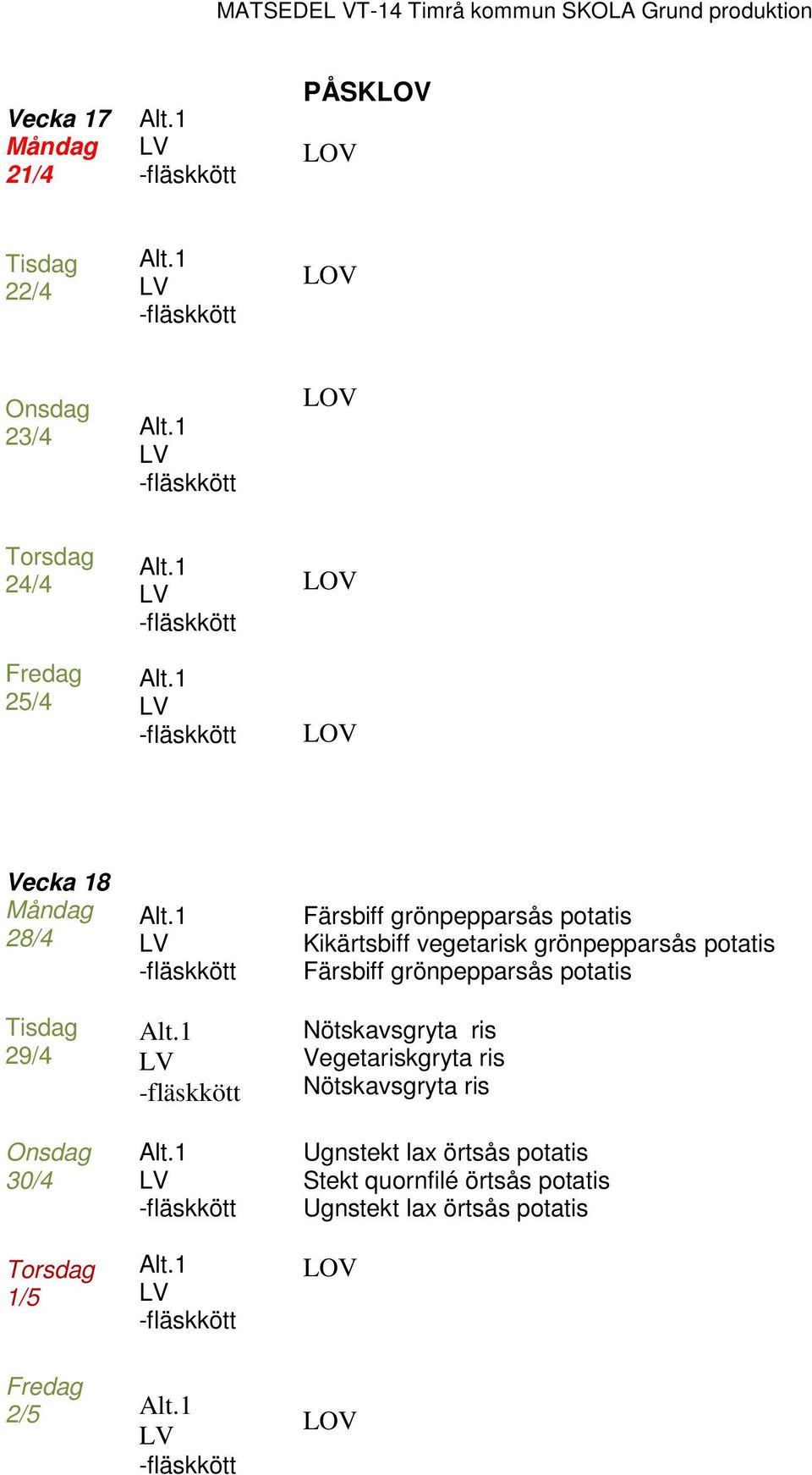 potatis Färsbiff grönpepparsås potatis Nötskavsgryta ris Vegetariskgryta ris Nötskavsgryta ris