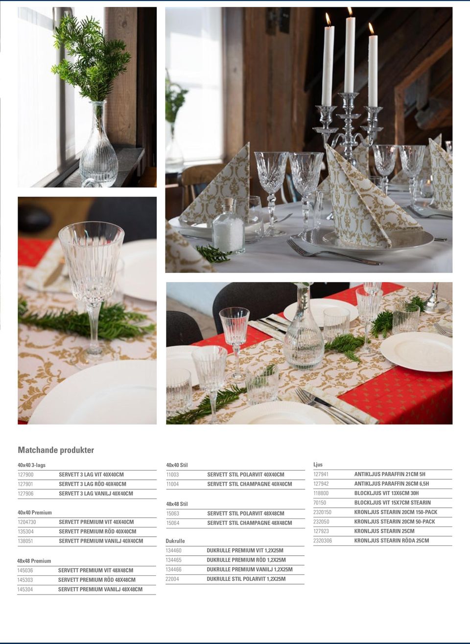 STIL POLARVIT 48X48CM 15064 STIL CHAMPAGNE 48X48CM Dukrulle 134460 DUKRULLE PREMIUM VIT 1,2X25M 134465 DUKRULLE PREMIUM RÖD 1,2X25M 134466 DUKRULLE PREMIUM VANILJ 1,2X25M 22004 DUKRULLE STIL POLARVIT