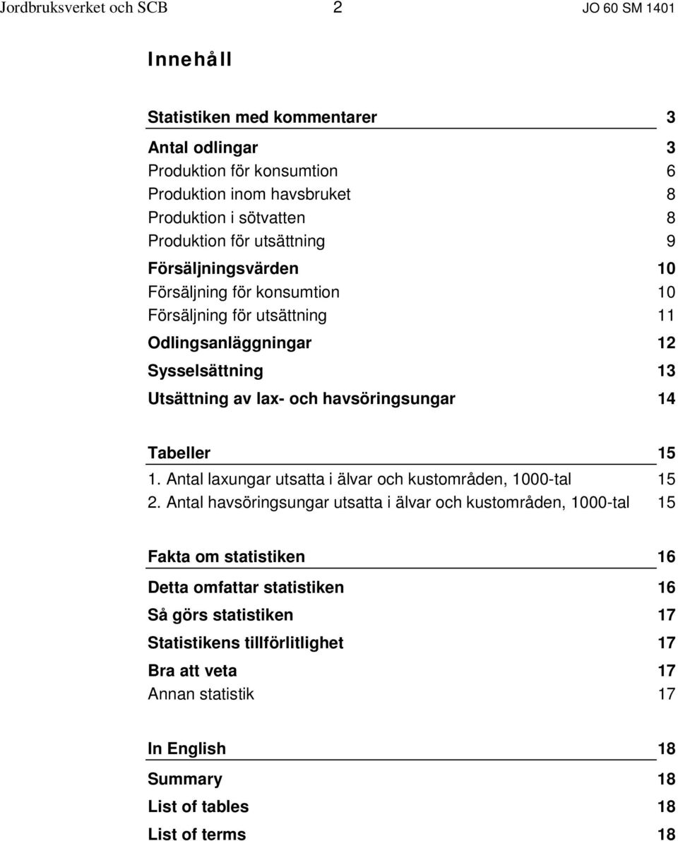 havsöringsungar 14 Tabeller 15 1. Antal laxungar utsatta i älvar och kustområden, 1000-tal 15 2.
