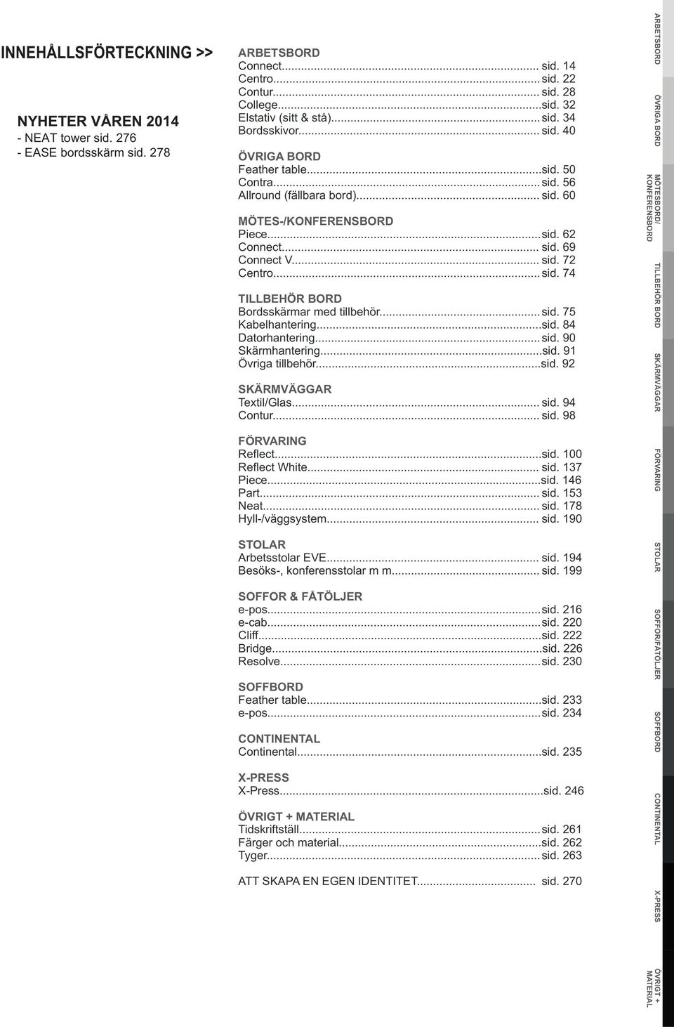 .. sid. 60 MÖTES-/KONFERENSBORD Piece...sid. 62 Connect... sid. 69 Connect V... sid. 72 Centro...sid. 74 TILLBEHÖR BORD Bordsskärmar med tillbehör...sid. 75 Kabelhantering...sid. 84 Datorhantering.