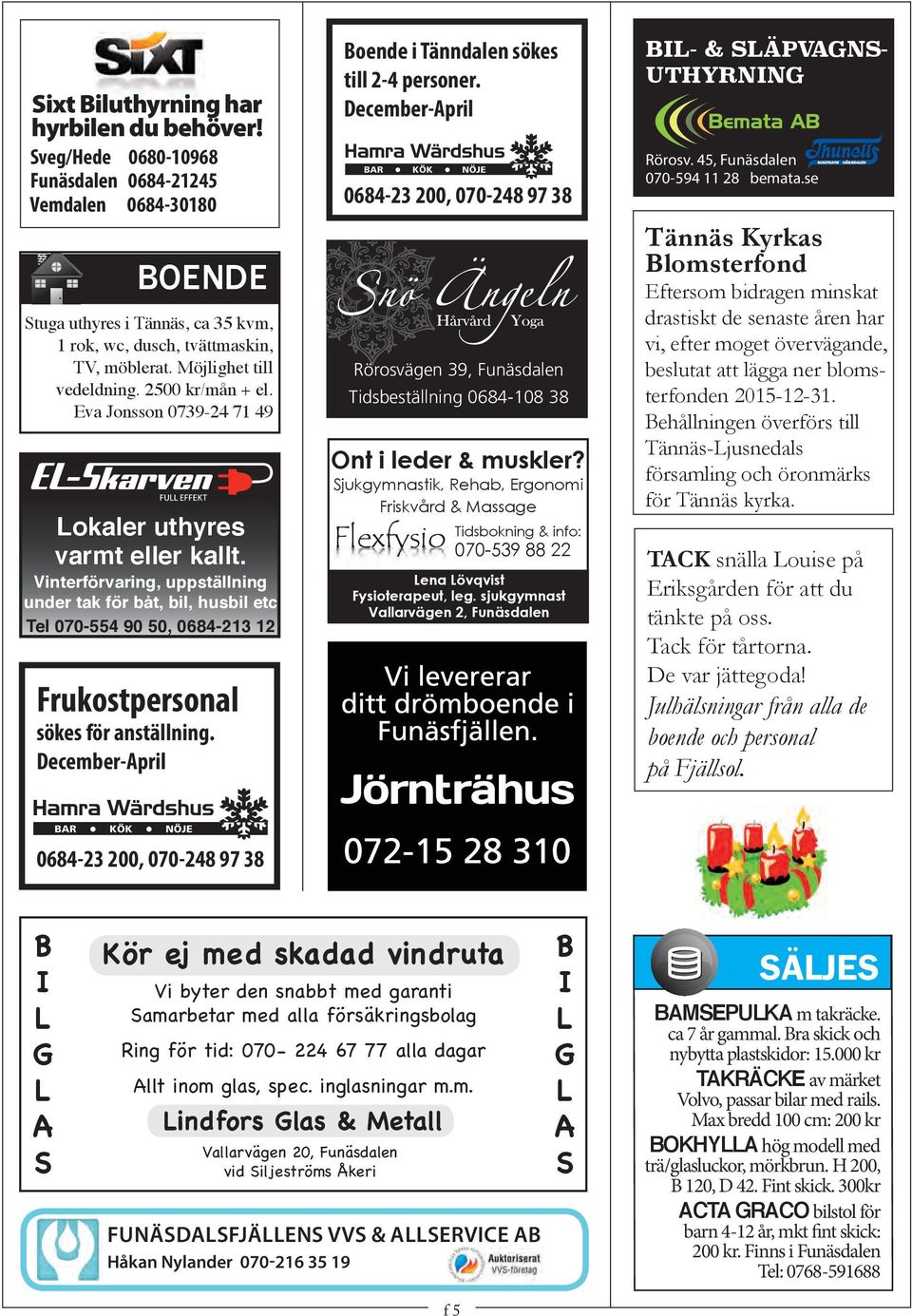 Vinterförvaring, uppställning under tak för båt, bil, husbil etc Tel 070-554 90 50, 0684-213 12 Frukostpersonal sökes för anställning. December-April Boende i Tänndalen sökes till 2-4 personer.