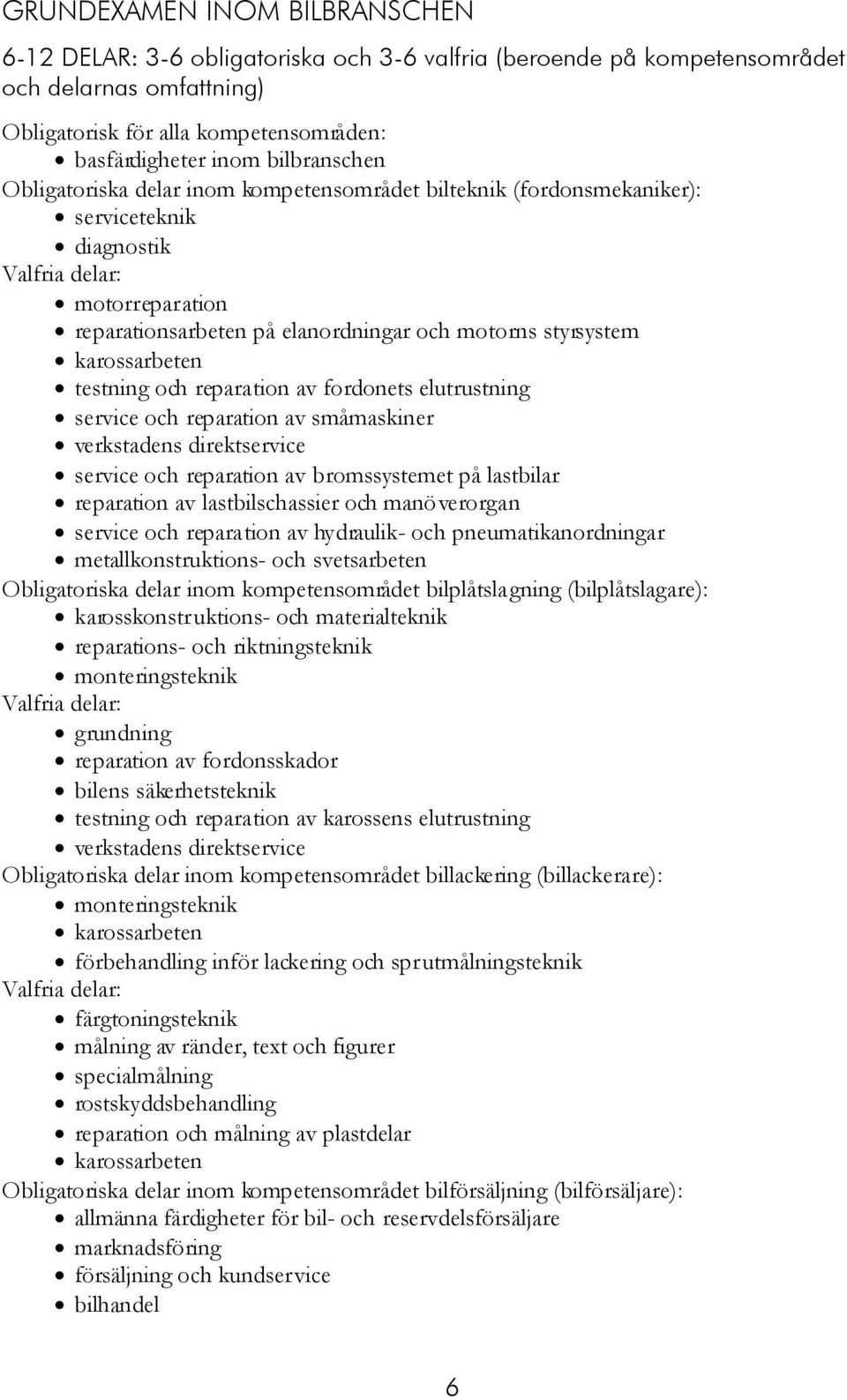 testning och reparation av fordonets elutrustning service och reparation av småmaskiner verkstadens direktservice service och reparation av bromssystemet på lastbilar reparation av lastbilschassier